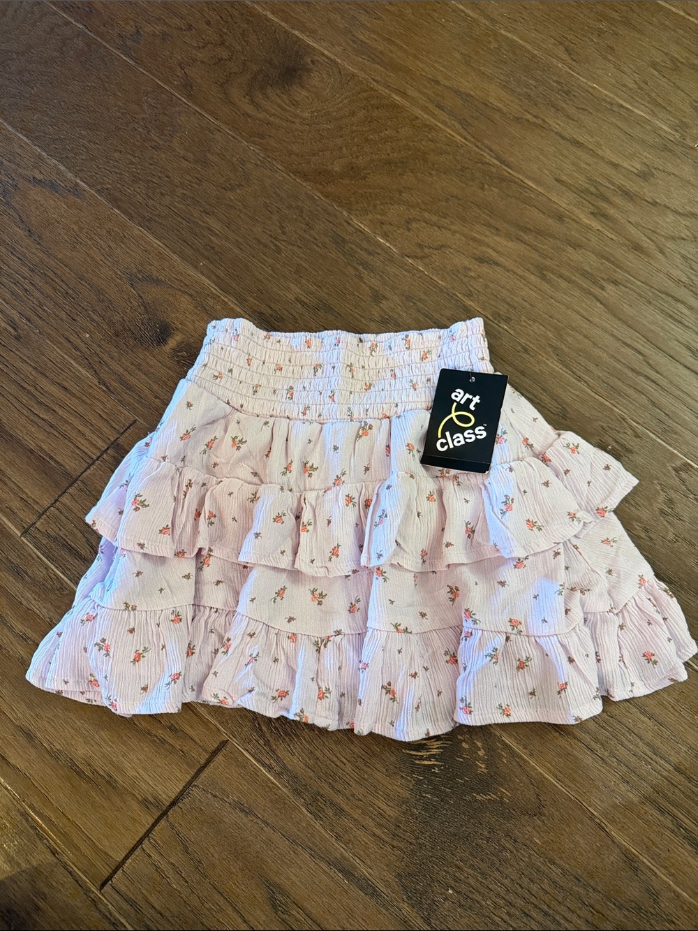 art class Girls Light Pink Floral Tiered Skirt - Small